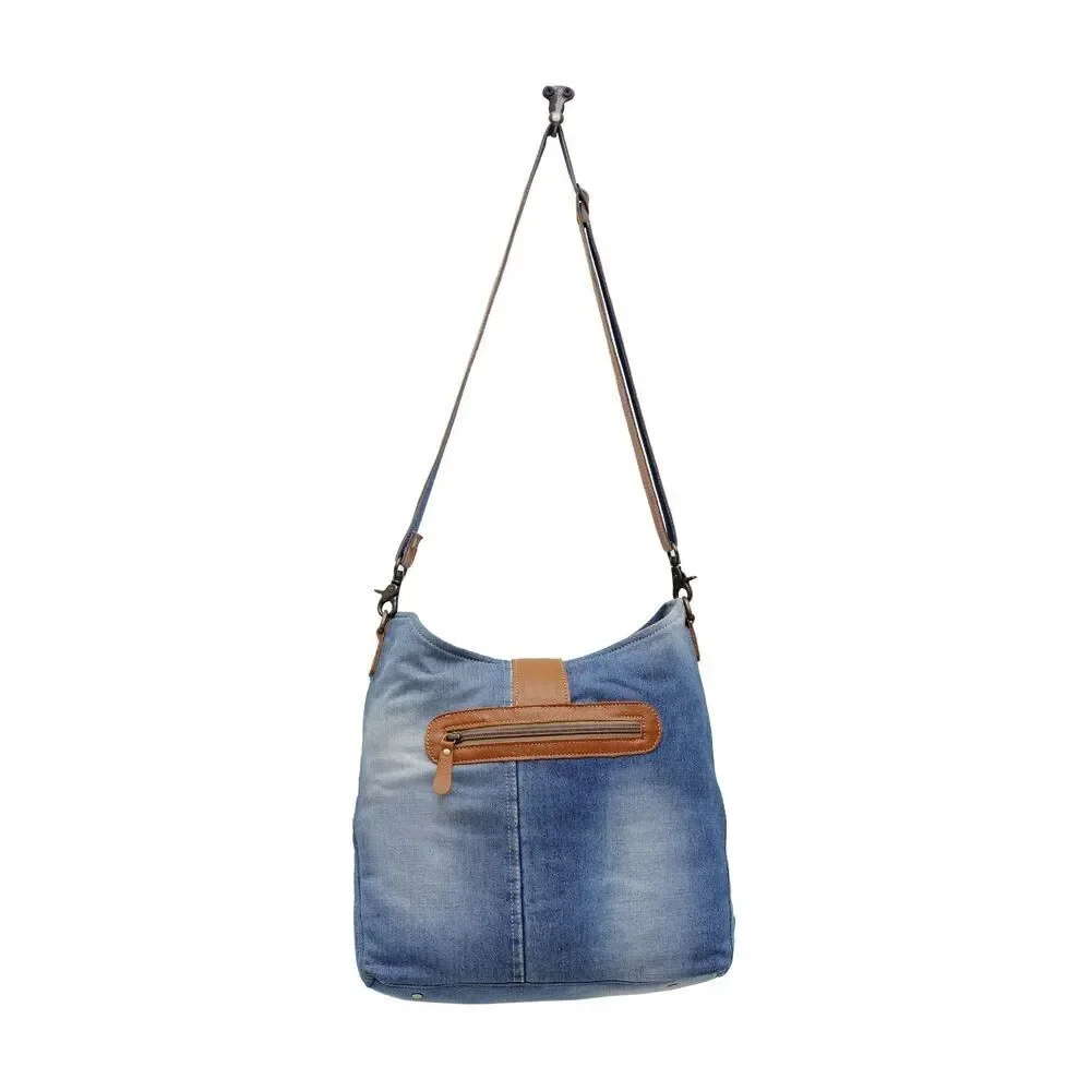 Myra Bag Handmade Janesa Shoulder Bag Upcycled Canvas & Cowhide Leather